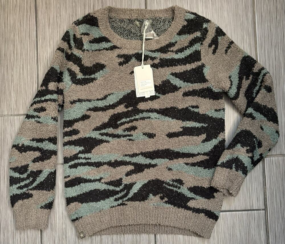 Barefoot Dreams CozyChic Seaside Crew-Neck Pullover Women’s XS Green Camo